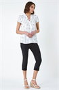 Ivory  Textured Spot Print V-Neck Ruffle Detail Top, Image 2 of 5