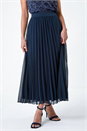 Navy Petite Pleated Elastic Waist Maxi Skirt, Image 1 of 4