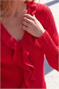 Red Frill Trim Ribbed Knit Top, Image 4 of 4