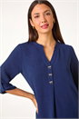 Navy  Longline Bow Button Woven Top, Image 4 of 5