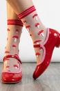 Multi Toadstools Combed Cotton Sheer Pop Socks in Red, Image 1 of 4
