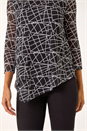 Black Linear Print Asymmetric Hem Stretch Top, Image 5 of 5