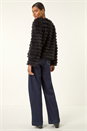 Black Faux Fur Fluffy Layered Jacket, Image 4 of 6