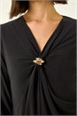 Black V-Neck Metal Trim Stretch Top, Image 5 of 5