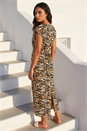 Tan Animal Print Twist Midi Dress, Image 3 of 4