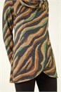 Tan Abstract Print Cowl Neck Stretch Top, Image 5 of 5