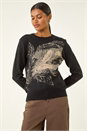 Black Jacquard Sparkly Knit Jumper, Image 4 of 5