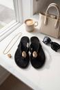 Black Thea Womens Gold Trim Thong Flat Sandals, Image 5 of 8
