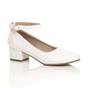 White AJVANI White Low Block Heel Ankle Strap Court Shoes, Image 1 of 6