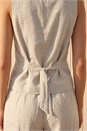 Natural  Linen Blend Button Through Waistcoat, Image 4 of 4