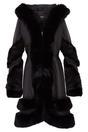 Black Flared Leather Hooded Cape Coat-Mandal, Image 1 of 6