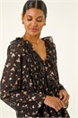 Rose Foil Heart Print Frill Front Blouse, Image 4 of 5