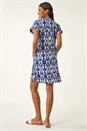 Navy  Aztec Print Linen Blend Shift Dress, Image 3 of 5