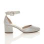 Silver AJVANI Silver Mid Block Heel Ankle Strap 2 Part Heels, Image 2 of 6