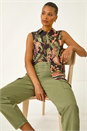 Black Floral Border Print Button Up Blouse, Image 1 of 5