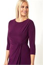 Purple 3/4 Sleeve Twist Waist Dress, Image 4 of 5