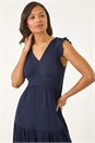 Navy Crinkle Tiered Frill Maxi Dress, Image 4 of 5