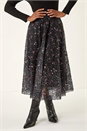Black Printed Lace Overlay Skirt, Image 1 of 5