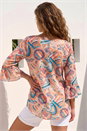 Orange Geometric Print Flute Sleeve Top, Image 3 of 4