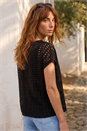 Black Cut Out Detail Stretch Top, Image 3 of 4