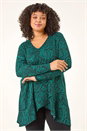 Green Curve Paisley Print V-Neck Stretch Top, Image 4 of 5