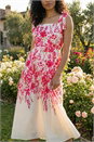 Pink Floral Print Strap Tie Midi Dress , Image 4 of 4