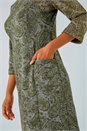 Olive Paisley Print Pocket Shift Stretch Dress, Image 5 of 5
