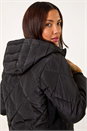 Black Longline Diamond Quilt Hooded Coat, Image 4 of 5