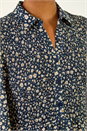 Navy  Ditsy Floral Print Shirred Midi Dress, Image 5 of 5