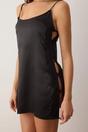 Black WOVCOR Black Lace Side Panel Satin Strappy Mini Nightdress, Image 2 of 3