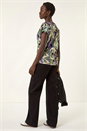 Green Geometric Leaf Print Cowl Neck Top, Image 2 of 4