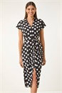 Black Polka Dot Belted Midi Dress, Image 2 of 5