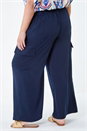 Navy  Curve Linen Look Wide Leg Trousers, Image 3 of 5