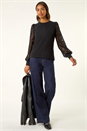 Black Lace Sleeve Detail Stretch Top, Image 3 of 5