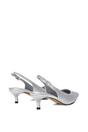Silver XY LONDON Silver Slingback Court Shoes Pointed Kitten Heels With Crystal Details, Image 4 of 6