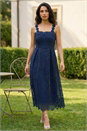 Navy  Dusk Floral Crochet Midi Dress, Image 2 of 4