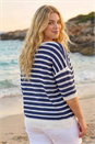 Navy  Curve Crochet Stripe Knit Top, Image 3 of 4