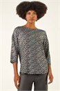 Silver Metallic Print Stretch Top, Image 4 of 5