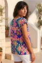 Blue Aztec Print Short Sleeve Top, Image 3 of 4