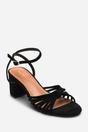 Black Blossy Knotted Block Heel Sandal With Ankle Strap, Image 3 of 6