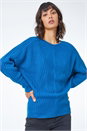 Teal Ribbed Geometric Print Batwing Jumper, Image 2 of 5