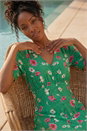 Green Floral Ruched Sleeve Dress, Image 1 of 5
