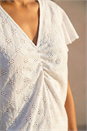 Ivory  Broderie Ruched Front Stretch Top, Image 4 of 4