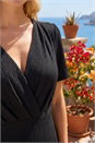 Black Textured Wrap Bodice Midi Dress, Image 4 of 4