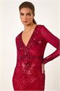 Red Starburst Sequin Stretch Bodycon Maxi Dress , Image 5 of 7