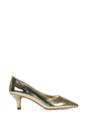 Gold XY LONDON Gold 'Cali' Pointed Toe Low Stiletto Kitten High Heel Court Shoes, Image 1 of 6