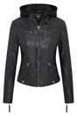 Black Womens Hooded Biker Jacket - Brazz, Image 1 of 4