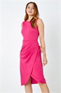 Pink Premium Stretch Gathered Ruched Wrap Dress, Image 2 of 5