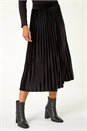 Black Velvet Pleated Midi Skirt, Image 1 of 5