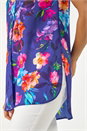 Purple Floral Leaf Print Longline Button Up Blouse, Image 5 of 5